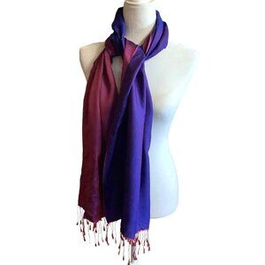 The Winding Road Shawl Scarf Purple Ombre Tassels Handmade 76" x 21" Fair Trade